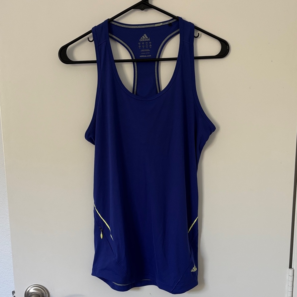 Adidas Women's Royal Blue Tank Top with Yellow Accents